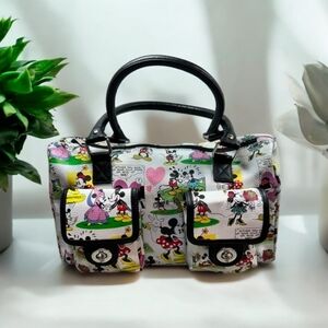 Disney Parks Minnie & Mickey Mouse White Comic Strip Handbag Satchel Purse